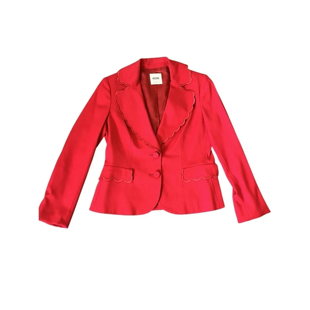 Vintage Moschino Cheap And Chic Blazer Skirt Set Red Scalloped Edge 10/ 40 Italy - Picture 13 of 16